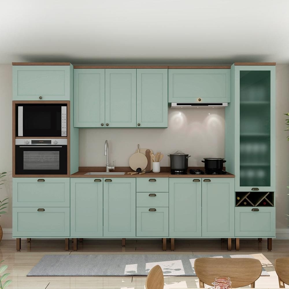 Armário De Cozinha Comp Genialflex Iluminata Ayla Verde Mint