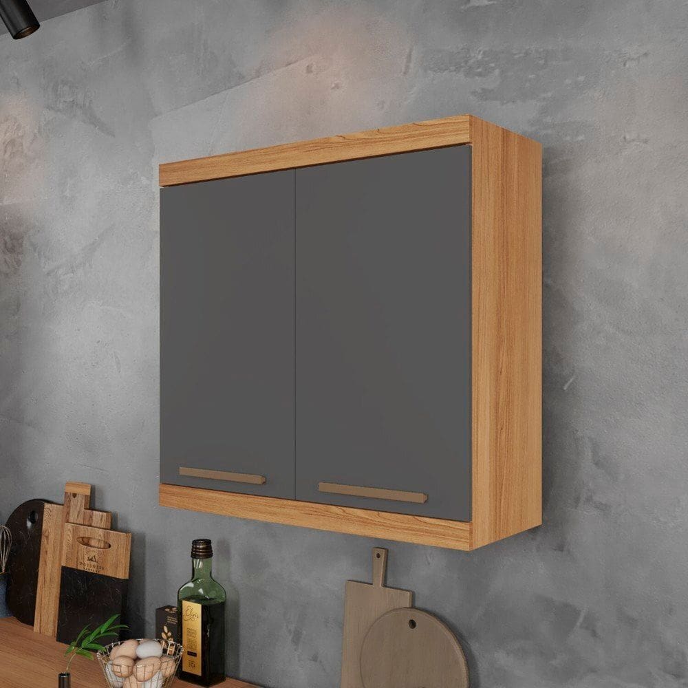 Armário Aéreo para Cozinha 2 Portas Gold Cinamomo/Grafite