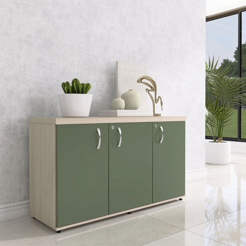 Armário 3 Portas Pivotante Credenza Castanheira/Salvia