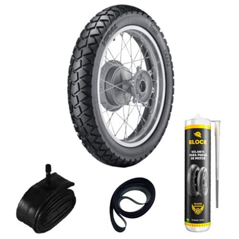 Kit Pneu Xtz 250 Lander 130/80-18 Tr300 Vipal + Câmara + Cinta + Selante