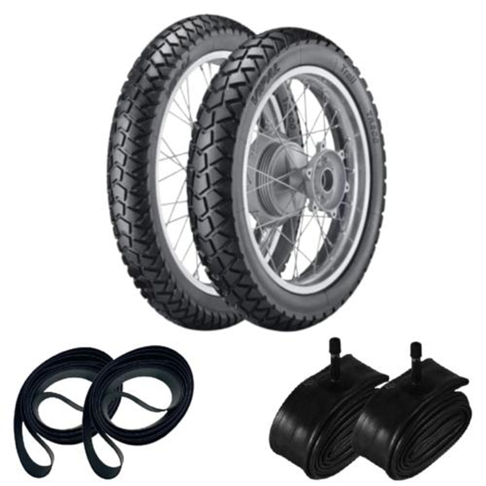 Kit Pneu Biz 100 125 60/100-17 + 80/100-14 Tr300 Vipal + Câmara + Cinta