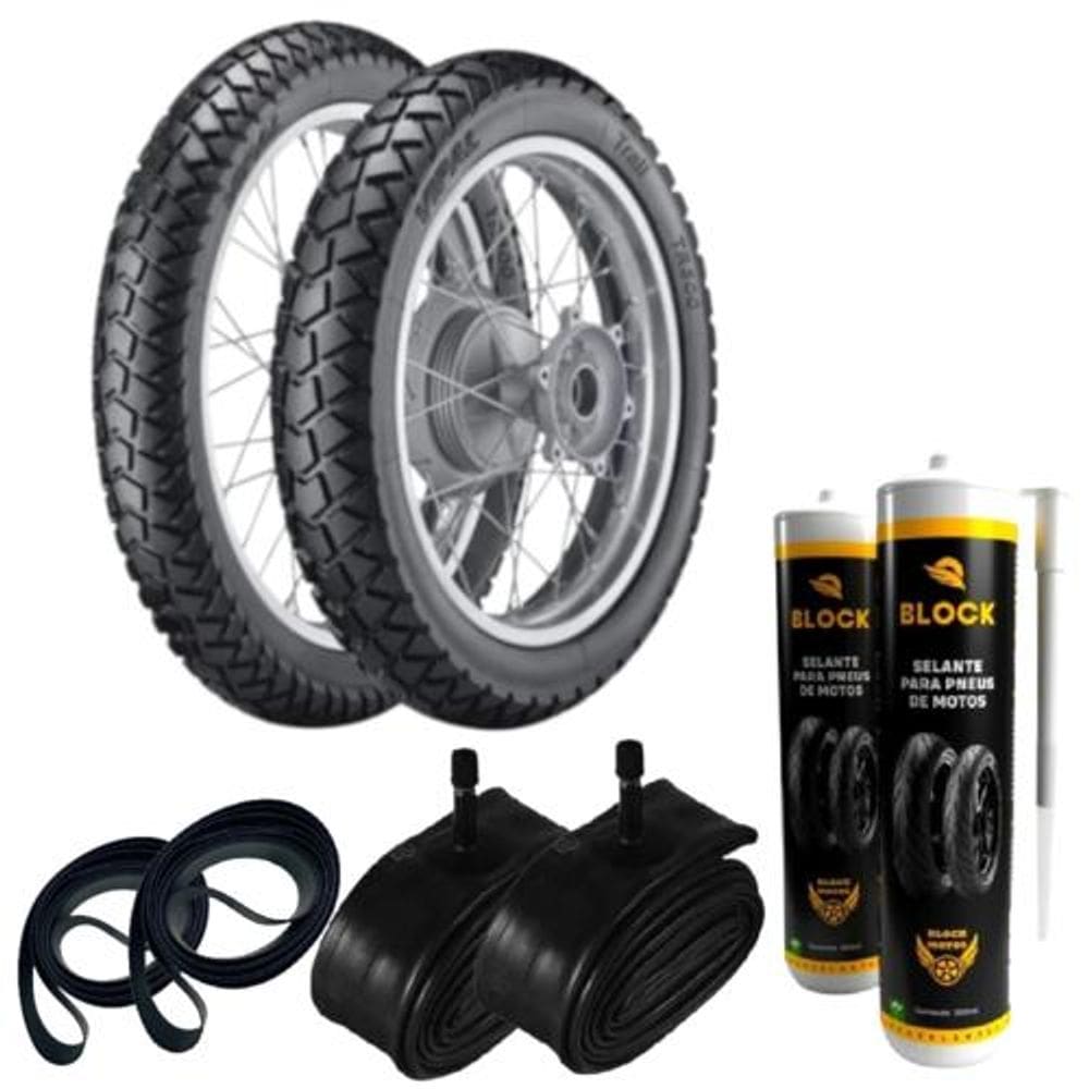Par Pneu 410-18 + 90/90-19 Tr300 Vipal + Câmara + Cinta + Selante