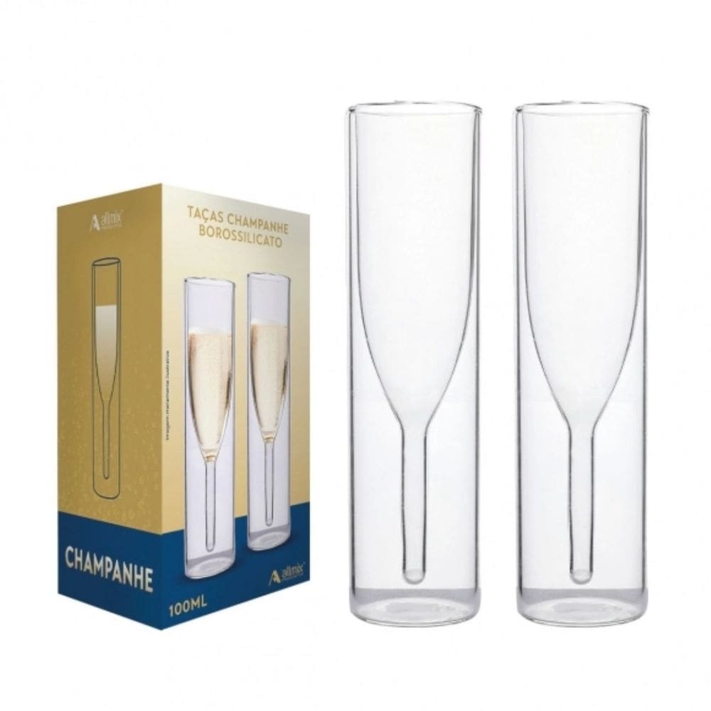 Copo Taça Parede Dupla 100ml Vidro Champanhe Design Moderno Elegante Nadir