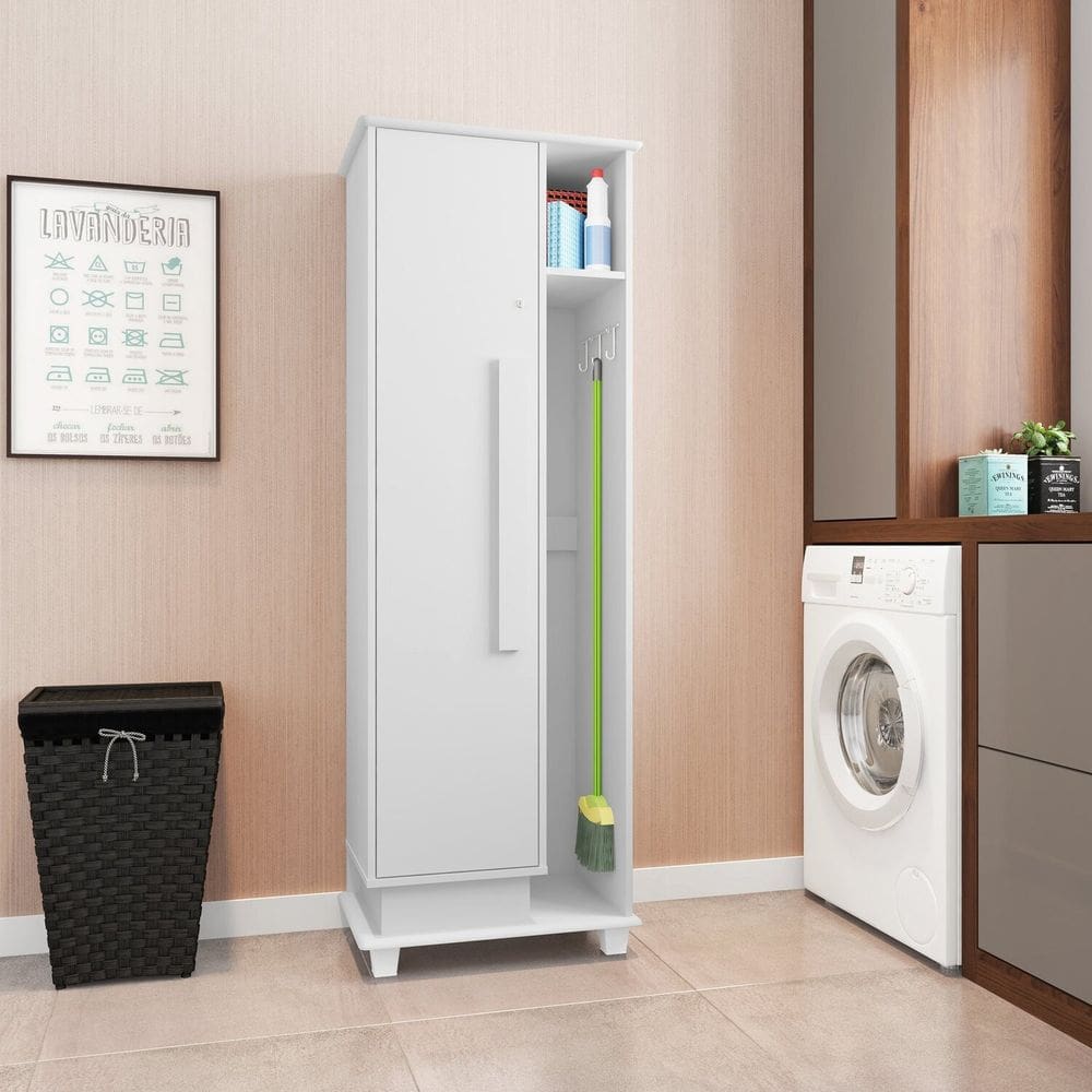 Armário Multiuso com 1 Porta e Nicho com Suporte para Vassoura Caribe Branco