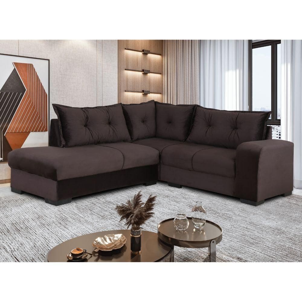 Sofá de Canto 3x2 Lugares Marrom Veneza Design Estofados