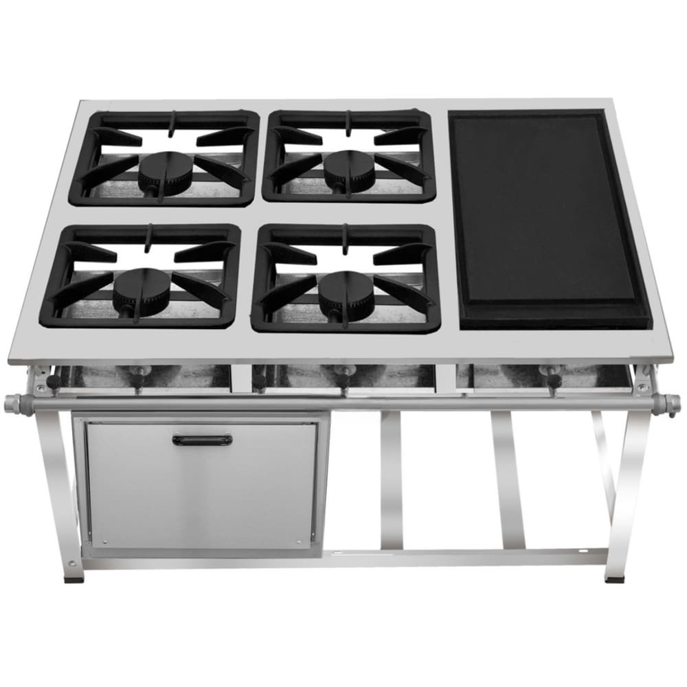 Fogão Industrial 4 Bocas com Chapa AP P5 com Forno Leona
