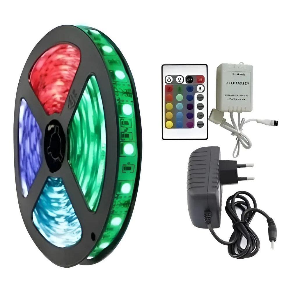 3X Fita Led Rgb 5050 Rolo 5Metro Prova Dágua + Fonte+ Contro