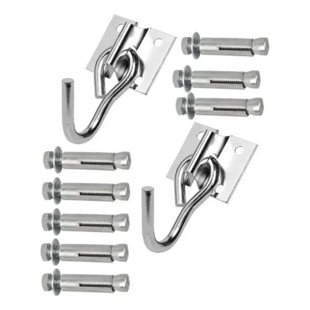 3X Kit Gancho De Rede Reforçado Aço Com Chumbador Reforçado