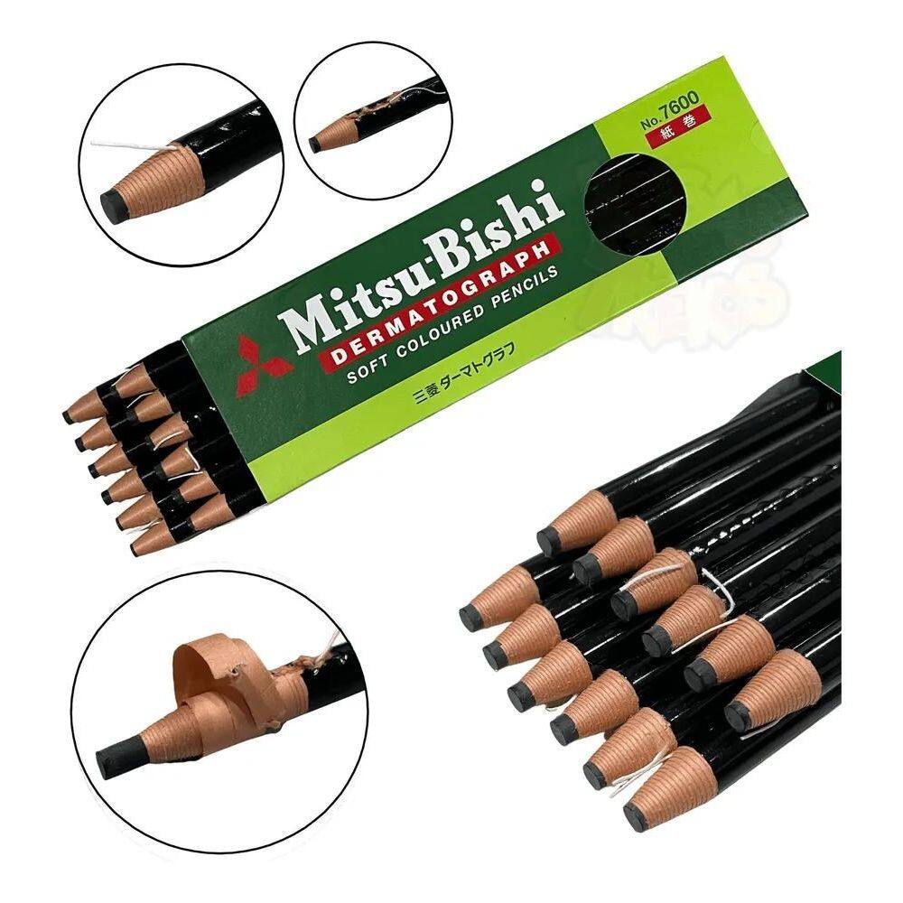 3X Mitsubishi Lapis Dermatografico Preto 7600 Caixa C/12