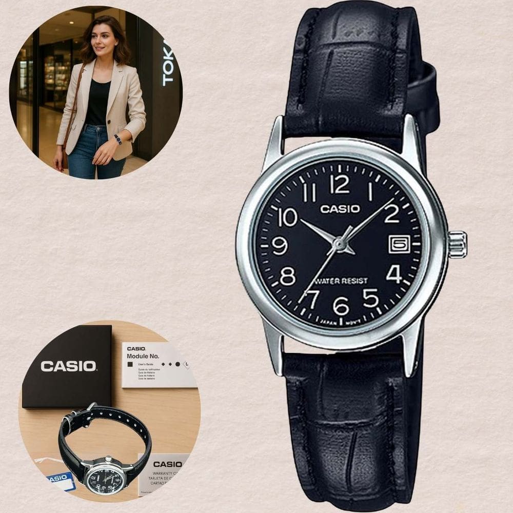 Relógio Feminino Marca Casio Classico Pulseira de Couro Analógico Casual Pequeno Prata LTP-V002L