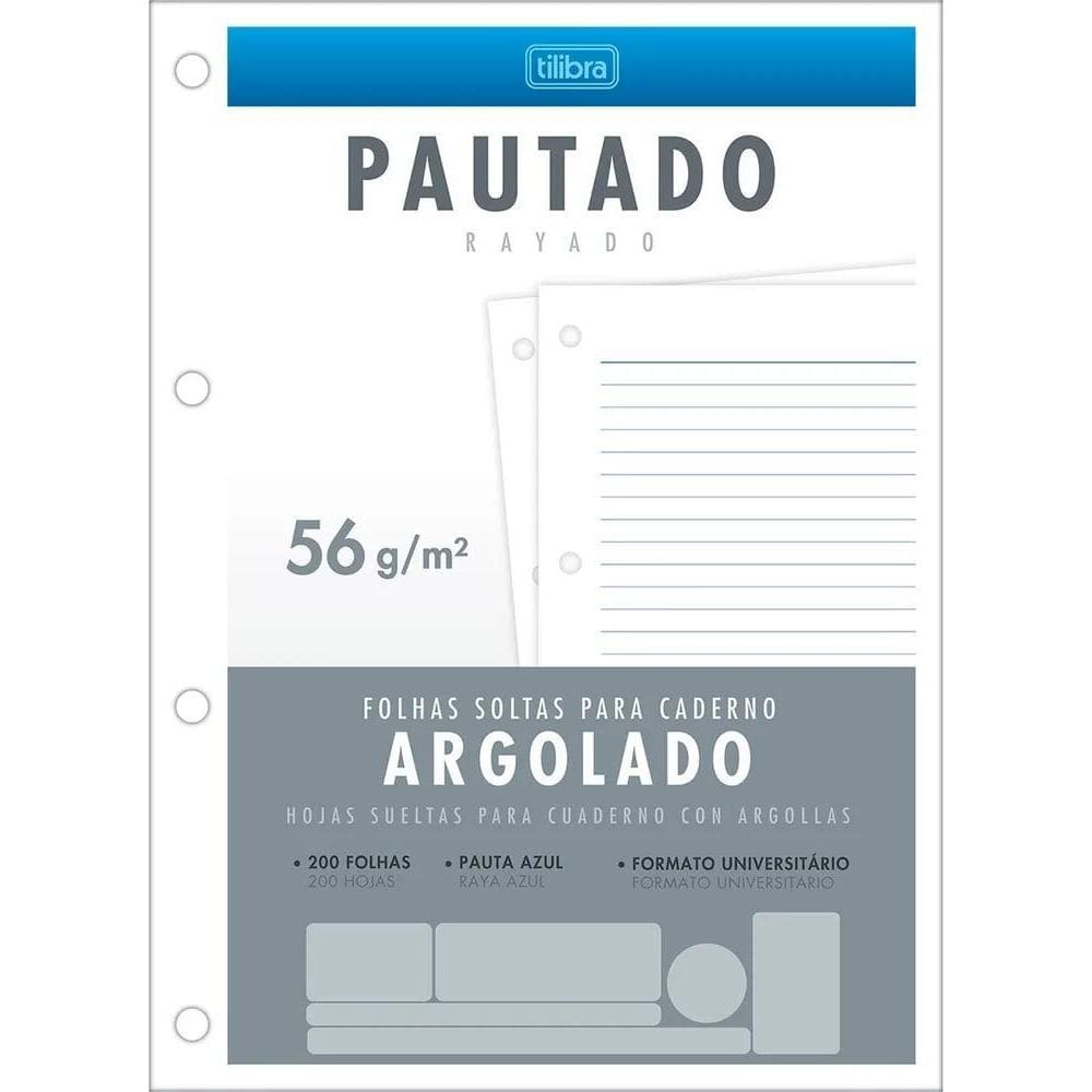 3X Bloco 200 Folhas Soltas Pautadas Para Fichario Tilibra