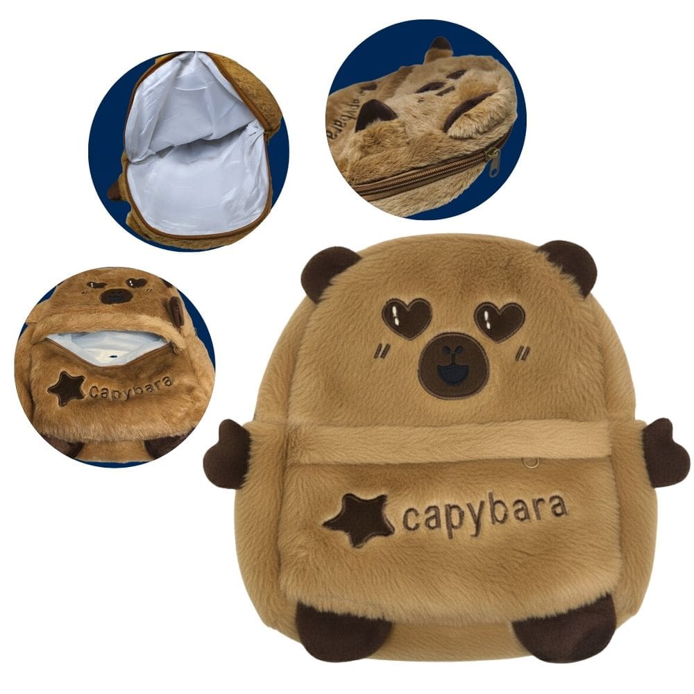 Mochila Capivara Pelúcia Infantil com Dois Compartimentos