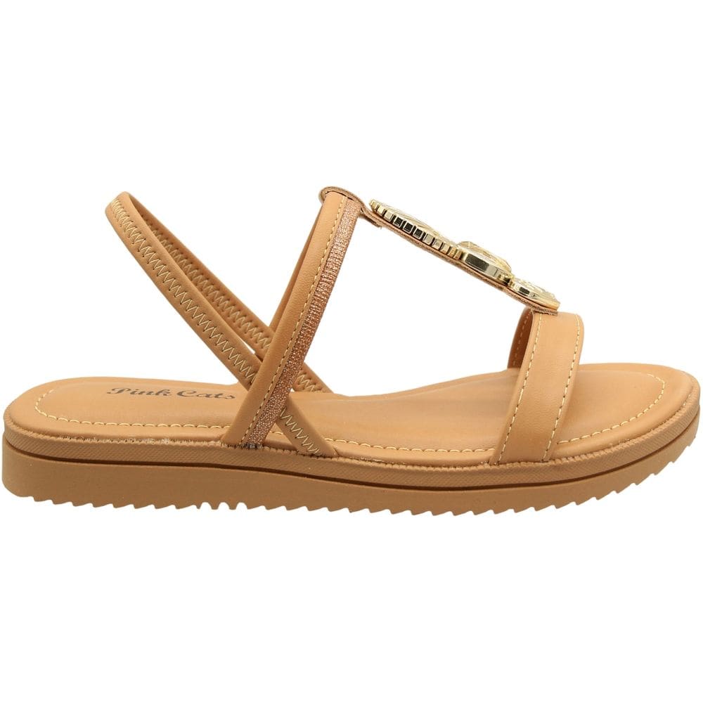 Sandália Rasteira Pink Cats Adorno Metálico Refinado Menina