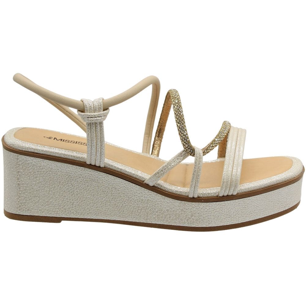 Sandália Salto Anabela Mississipi Delicada Strass Feminina