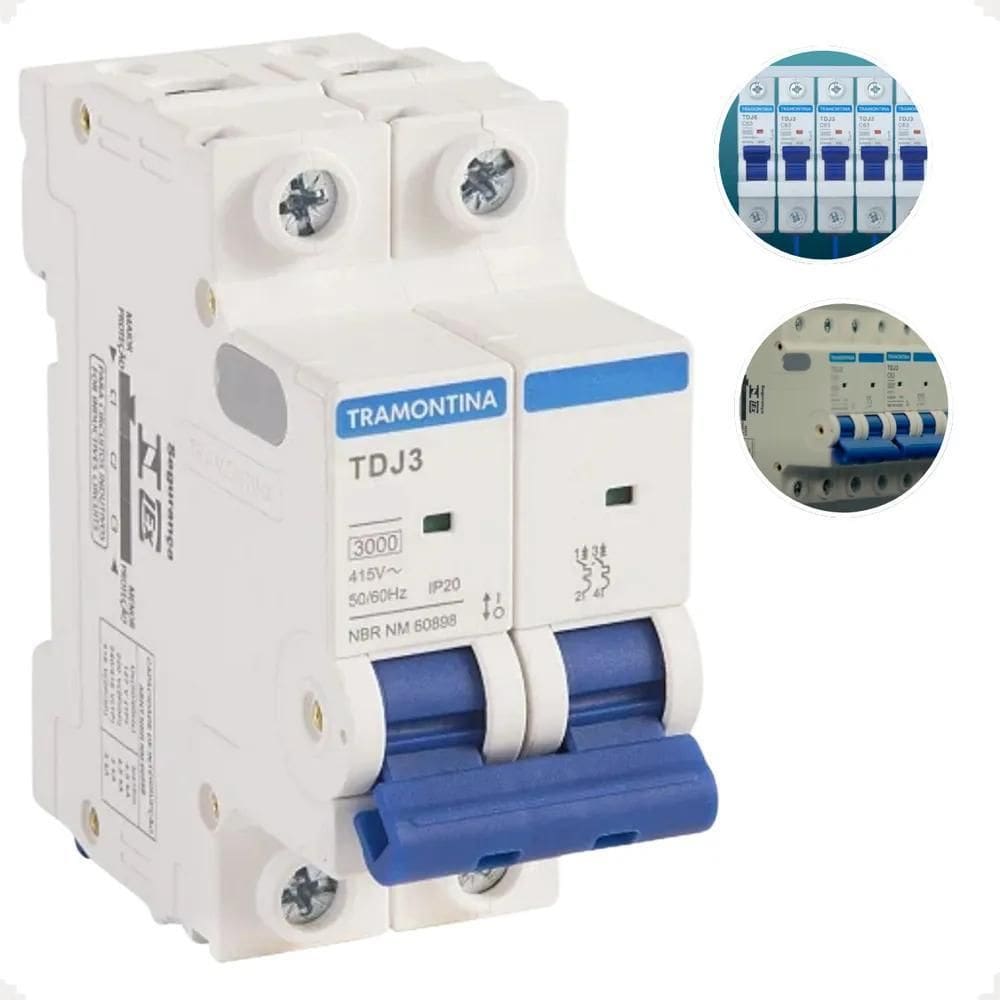3X Disjuntor Bipolar Tramontina Din Tdj3 Duplo 10A Até 63A 2