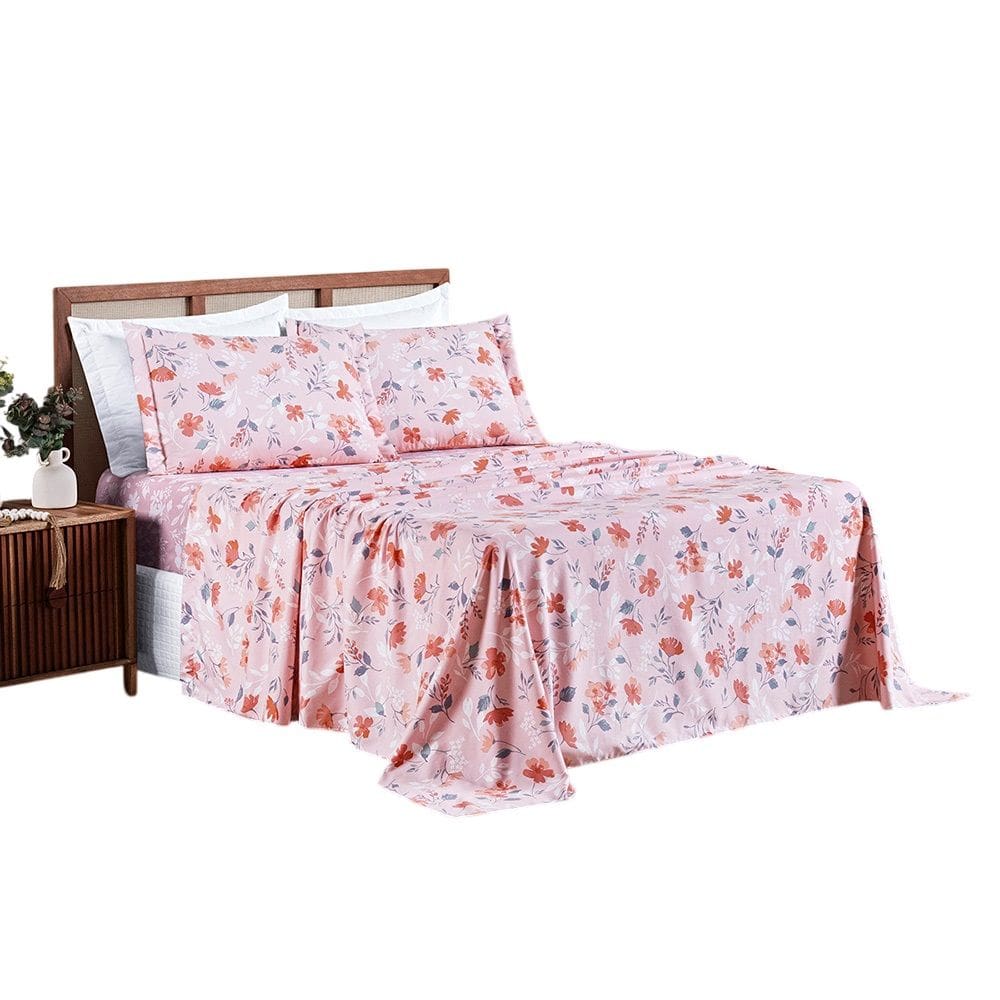 Jg Lençol Queen Spring 4pç 100% Poliéster - Flora