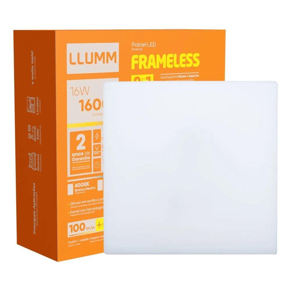 3X Plafon Led 16W Borda Infinita Quadrado 12X12Cm Luminária
