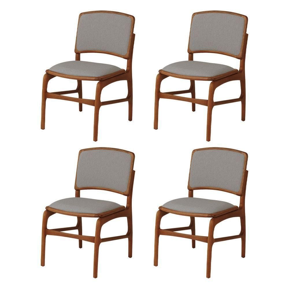 Jogo 4 Cadeiras De Jantar Florença Em Madeira Jequitibá Terra Encosto Em Tecido Premium Linho Cinza