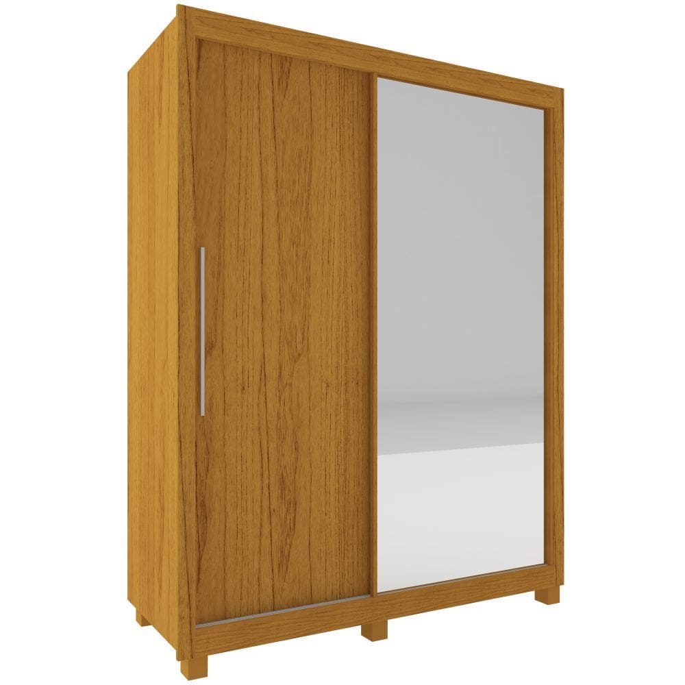 Guarda Roupa Solteiro Gelius Royale com 149 cm de Largura 2 portas de correr 3 gavetas com espelho pés Naturale Off White