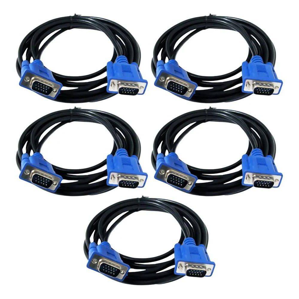 3X Combo 5 Cabos Vga Para Monitor Cabo Resistente Blindado
