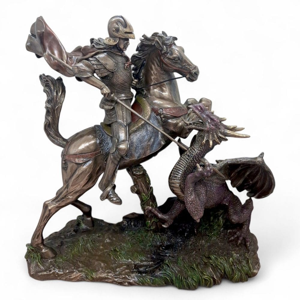 Imagem Estátua São Jorge em Bronze Batalha Espiritual 27 Cm