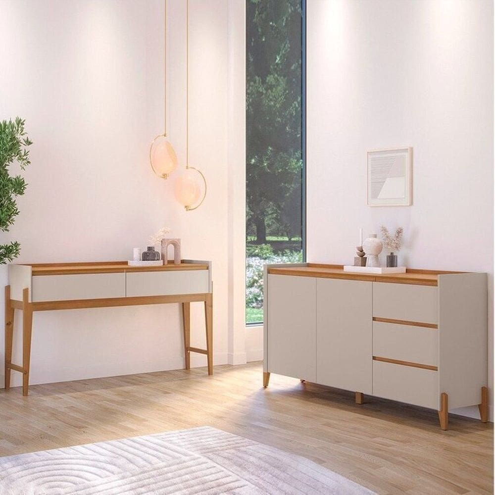 Buffet Rennes 3 Gavetas 2 Portas com Aparador 2 Gavetas Rennes Cedro / Off White