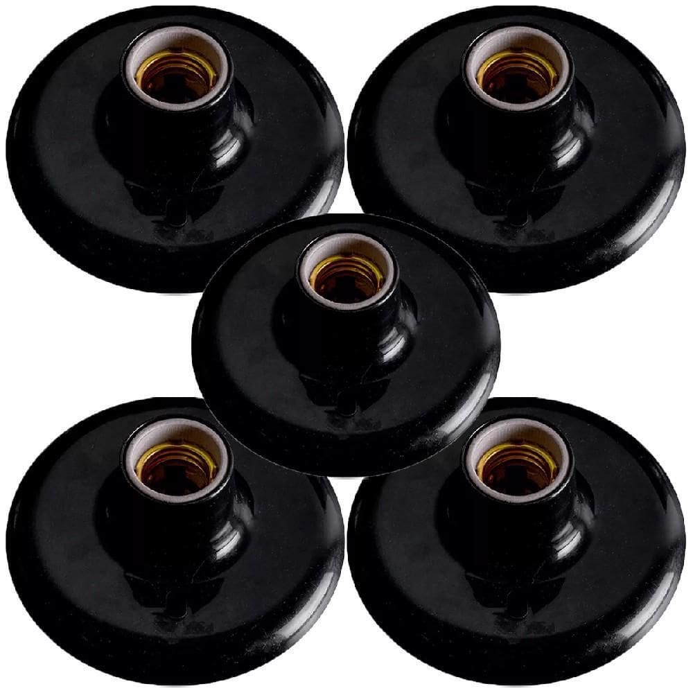 5 Plafon Plafonier Bocal Porcelana 100W 250V Preto - Ilumi