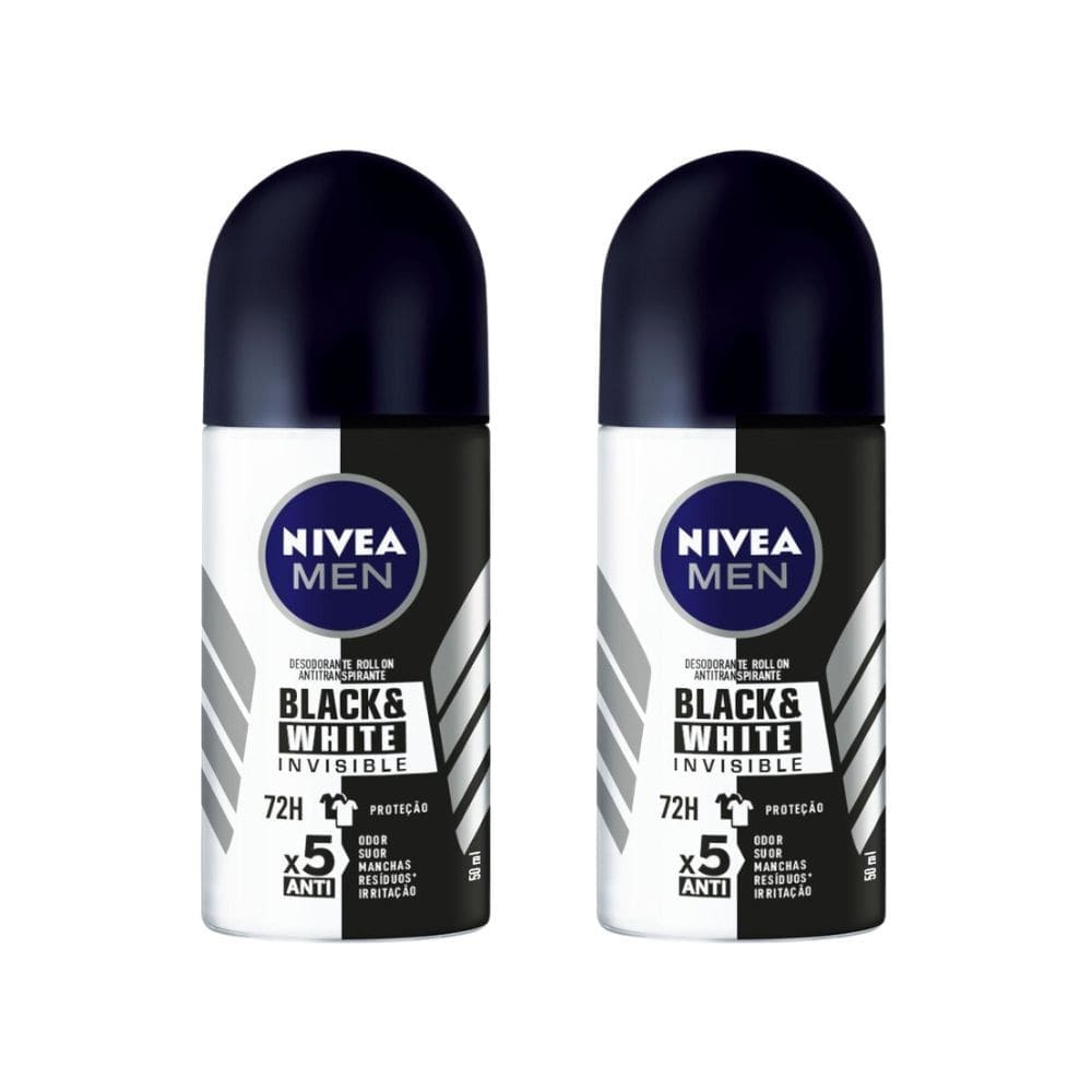 Kit 2 Desodorante Antitranspirante Roll-on Nivea Men Invisible Black & White 50ml
