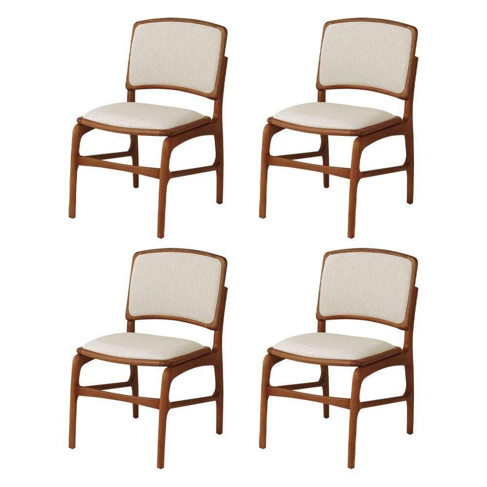 Jogo 4 Cadeiras De Jantar Florença Em Madeira Jequitibá Terra Encosto Em Tecido Premium Linho Bege