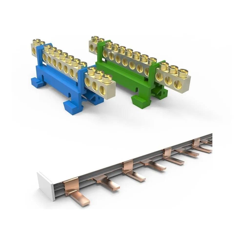 3X Kit Barramento Bipolar + Neutro + Terra 12 Polos Ofer