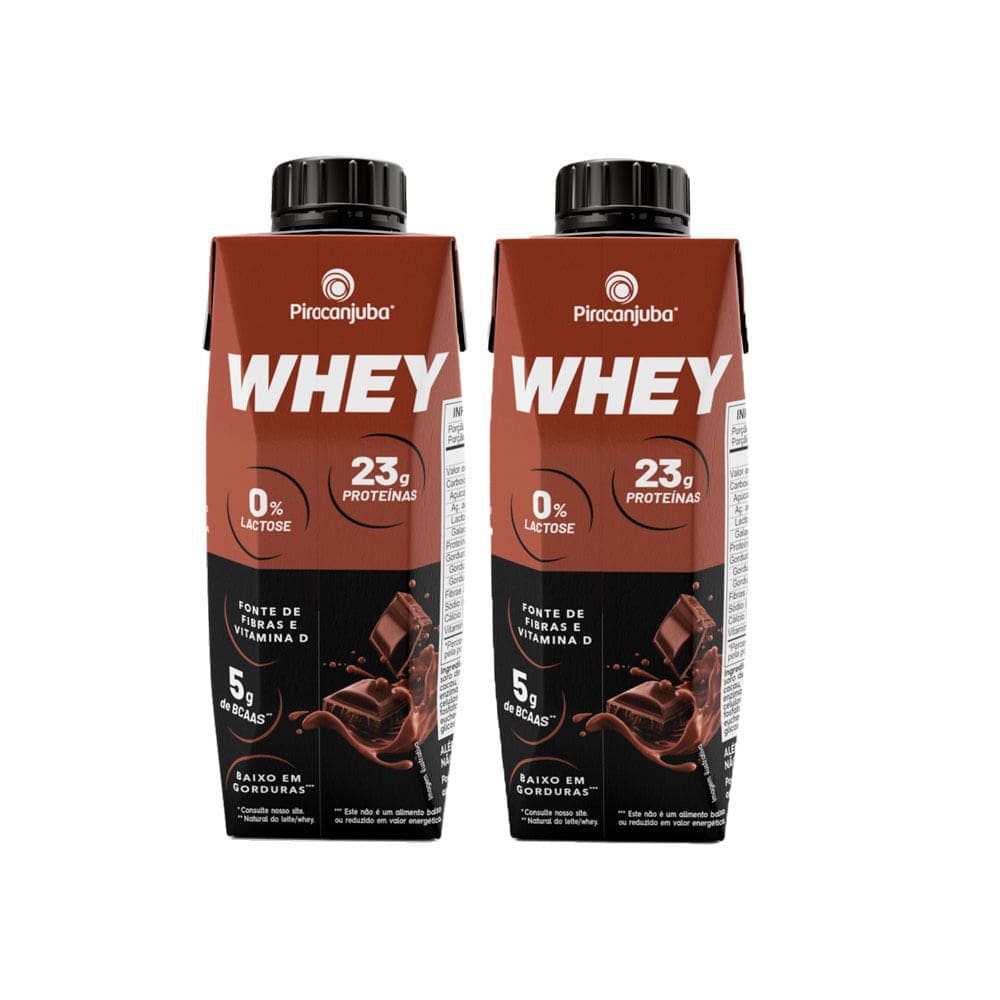 Kit 2 Bebida Láctea Piracanjuba Whey Zero Lactose com 23g de Proteína Sabor Cacau 250ml
