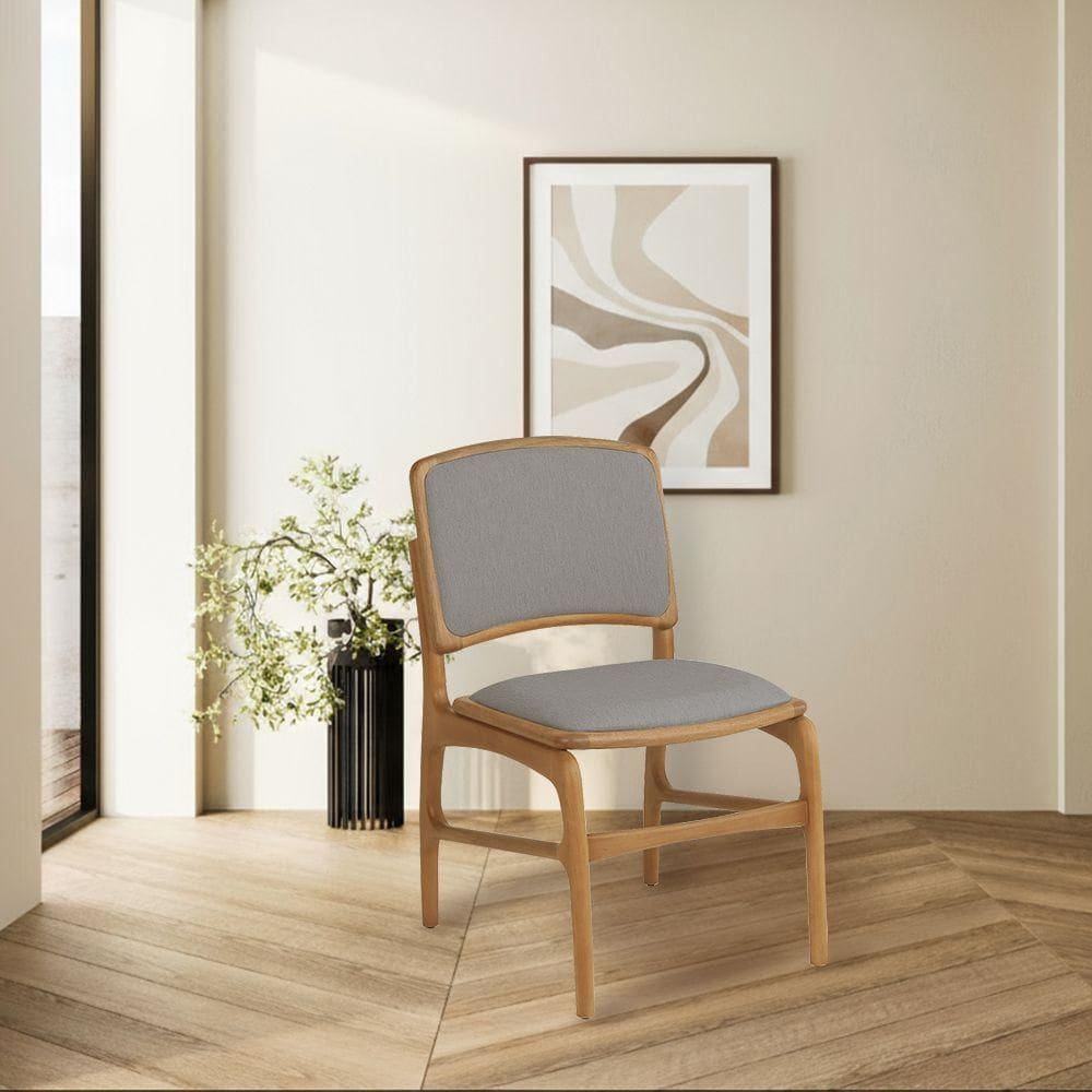 Cadeira De Jantar Florença Jequitibá Natural Encosto Em Linho Tecido Premium Linho Cinza
