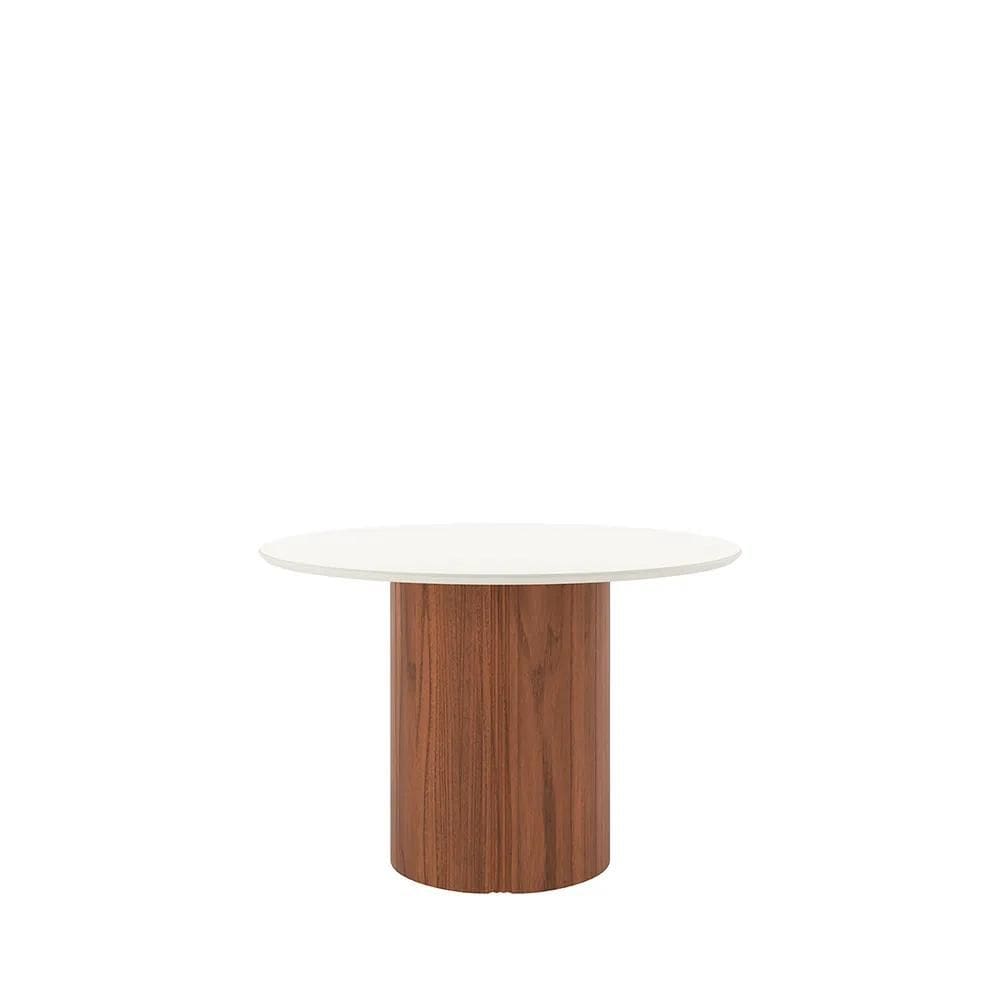Mesa de Jantar Redonda c/ Vidro para 4 Lugares Kalina 115 cm - Off White Fosco c/ Canella