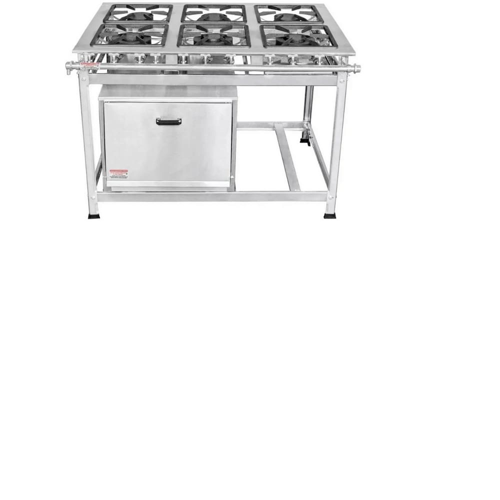 Fogão Industrial 6 Bocas 40x40 em Aço Inox com Forno Leona