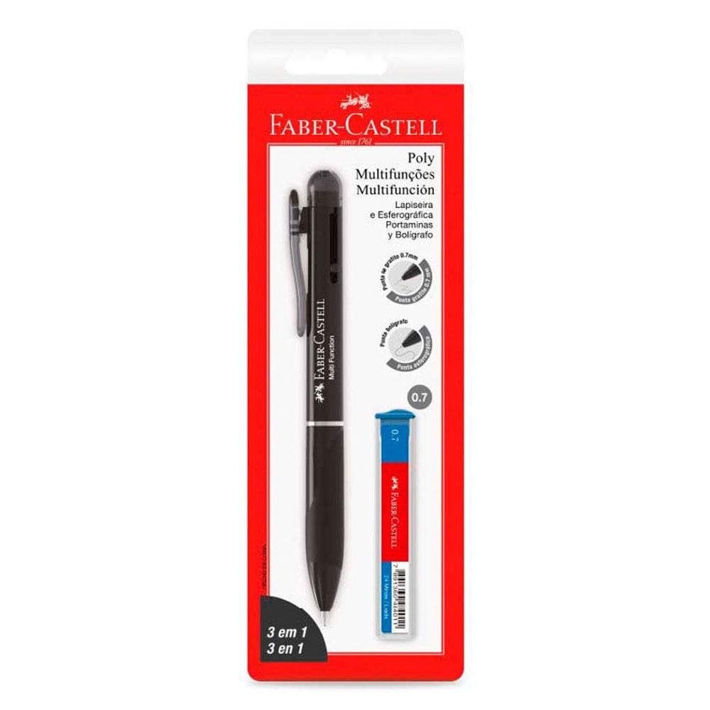Lapiseira 0.7mm e caneta 3 em 1 Poly Preta Faber-Castell
