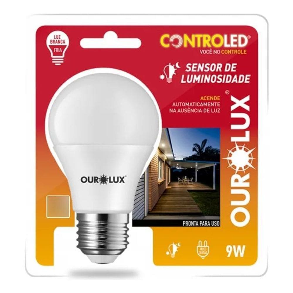 3X Lâmpada Inteligente Sensor Luminosidade 6500K 9W Bulbo E2