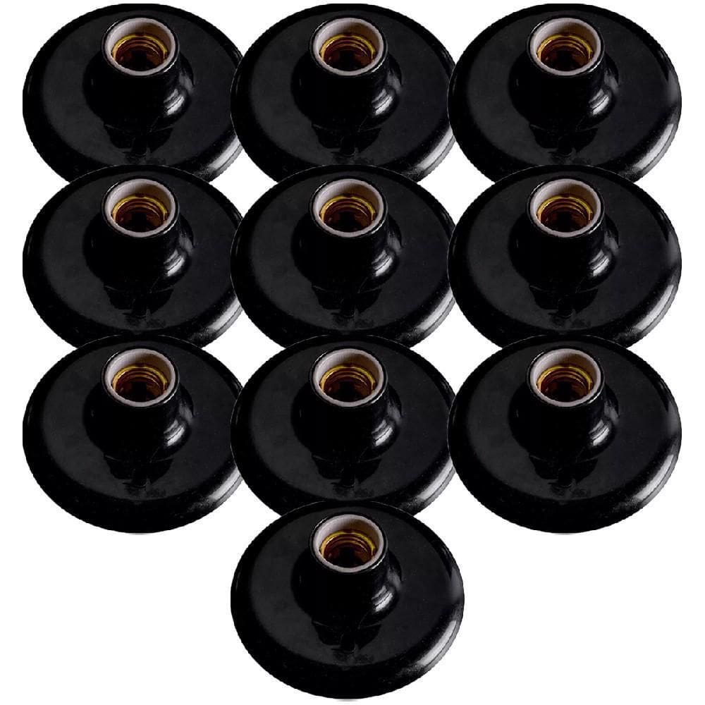 10 Plafon Plafonier Bocal Porcelana 100W 250V Preto - Ilumi