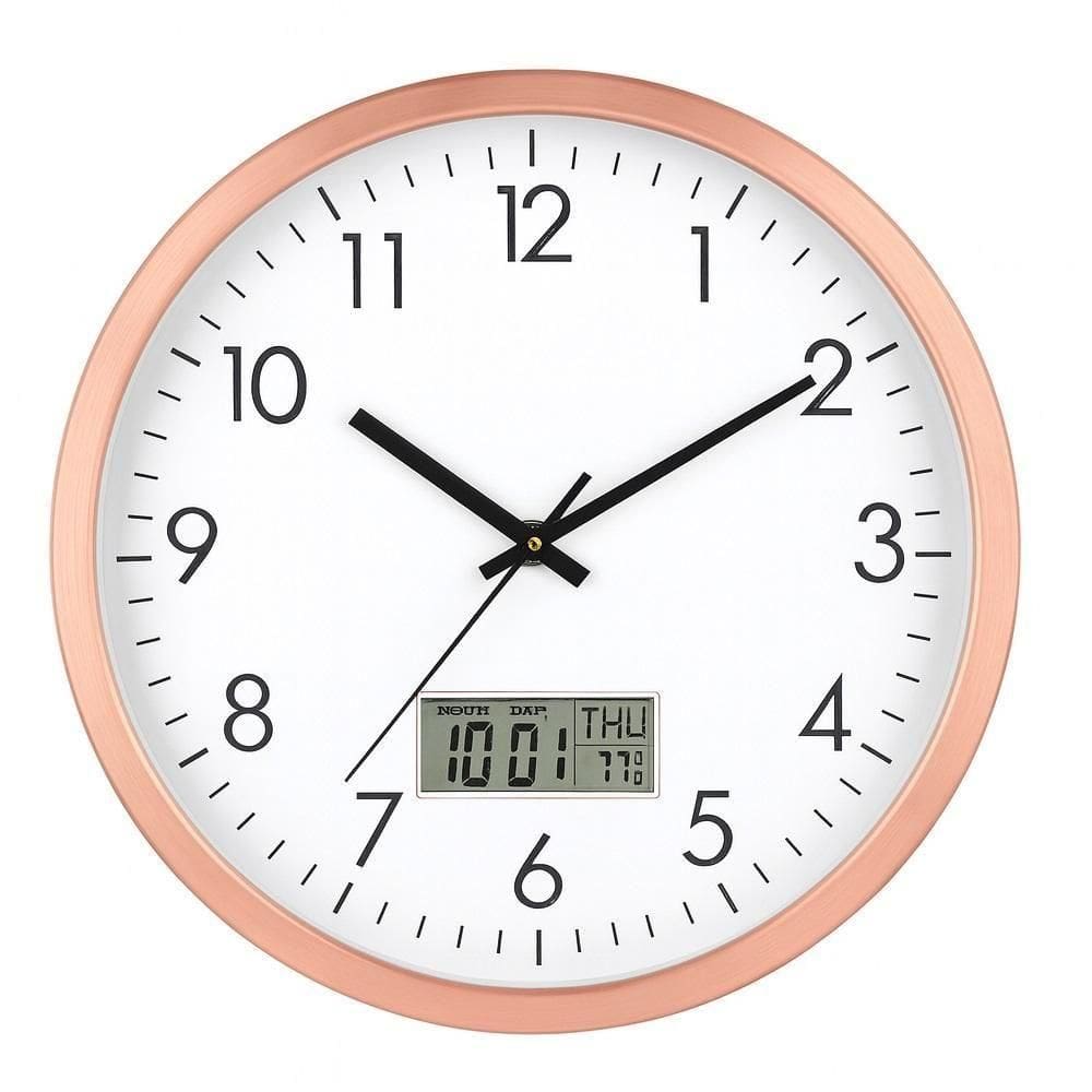 Relogio De Parede Calendario Digital Alarme Luxo Rose Gold