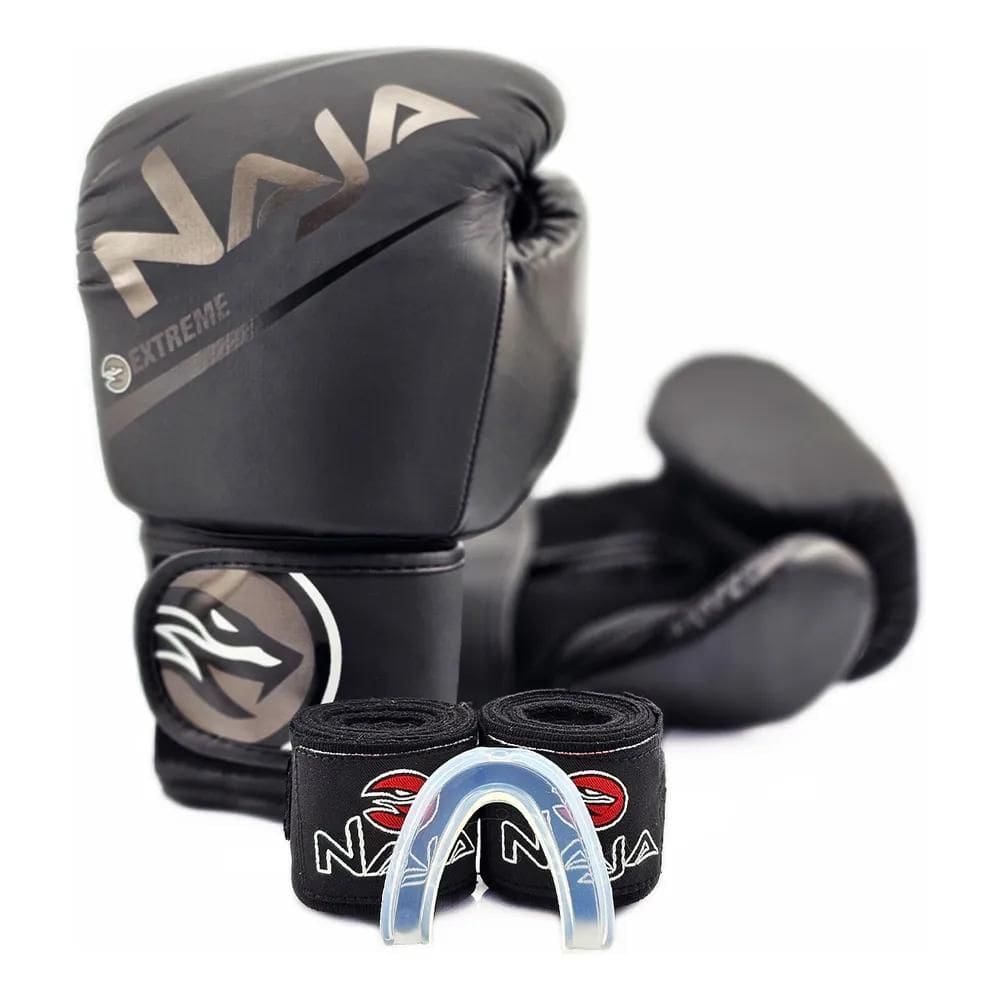 3X Kit Luva Naja Extreme Boxe Muay Thai + Bandagem Bucal Bol