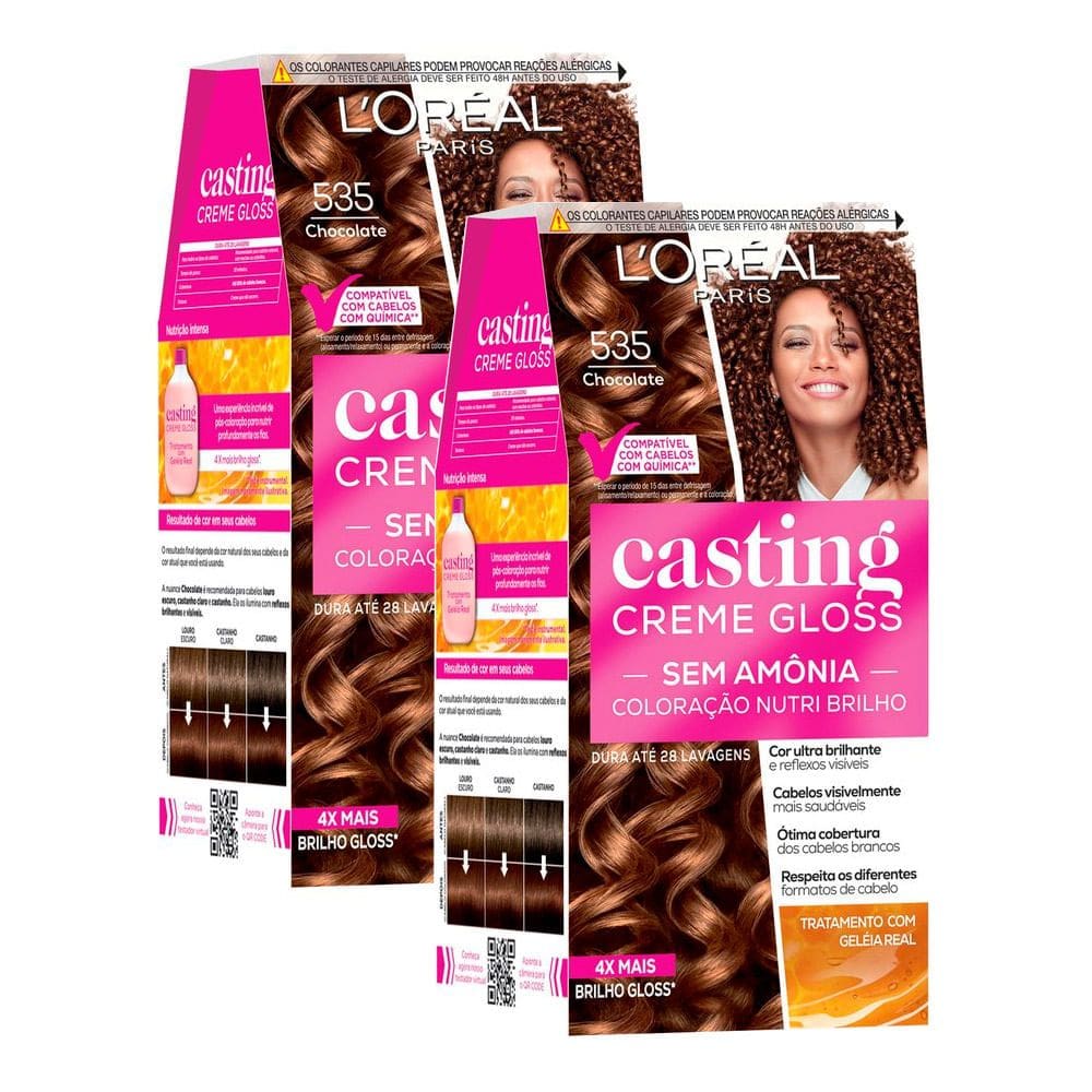 Kit 2 Tintura Casting Creme Gloss L`oréal Paris 535 Chocolate