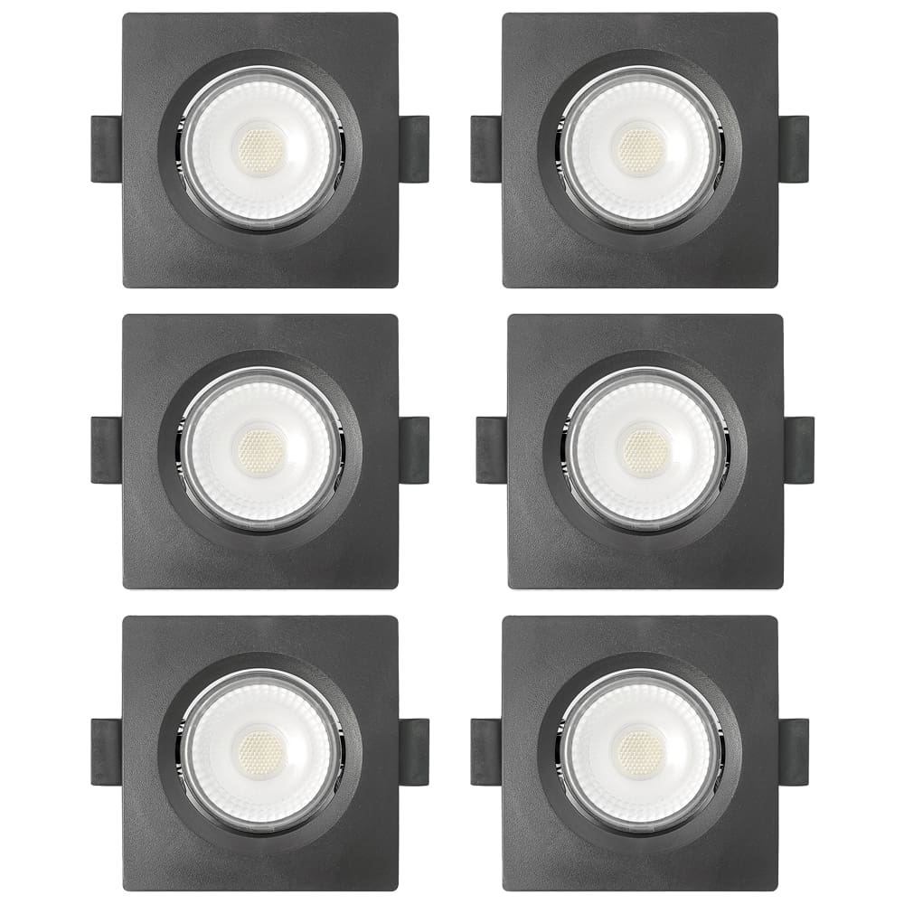 Kit 6 Spot de Led Embutir Slim MR16 Quadrado 6W Preto Bivolt 3000K Quente