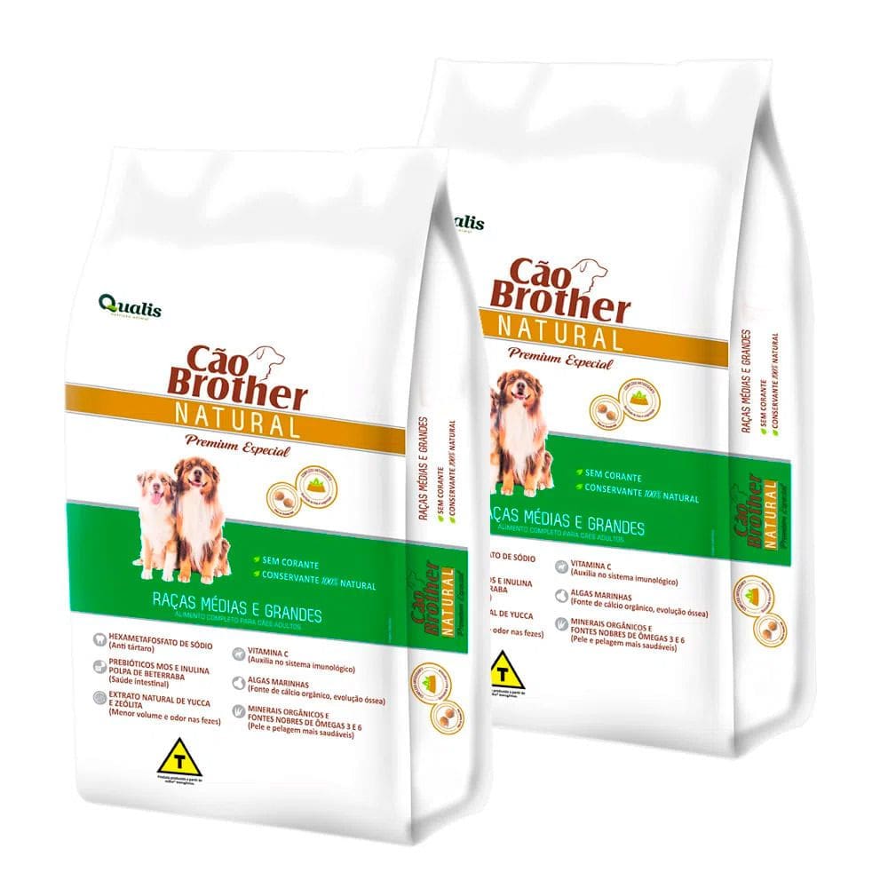 Kit 2 Ração Cão Brother Natural Premium Especial Raças Médias e Grandes 2kg