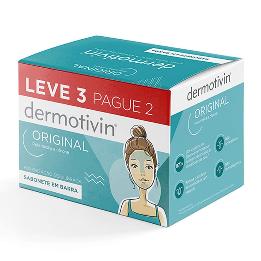 Sabonete em Barra Dermotivin Pele Mista a Oleosa com 3 Unidades de 90g cada