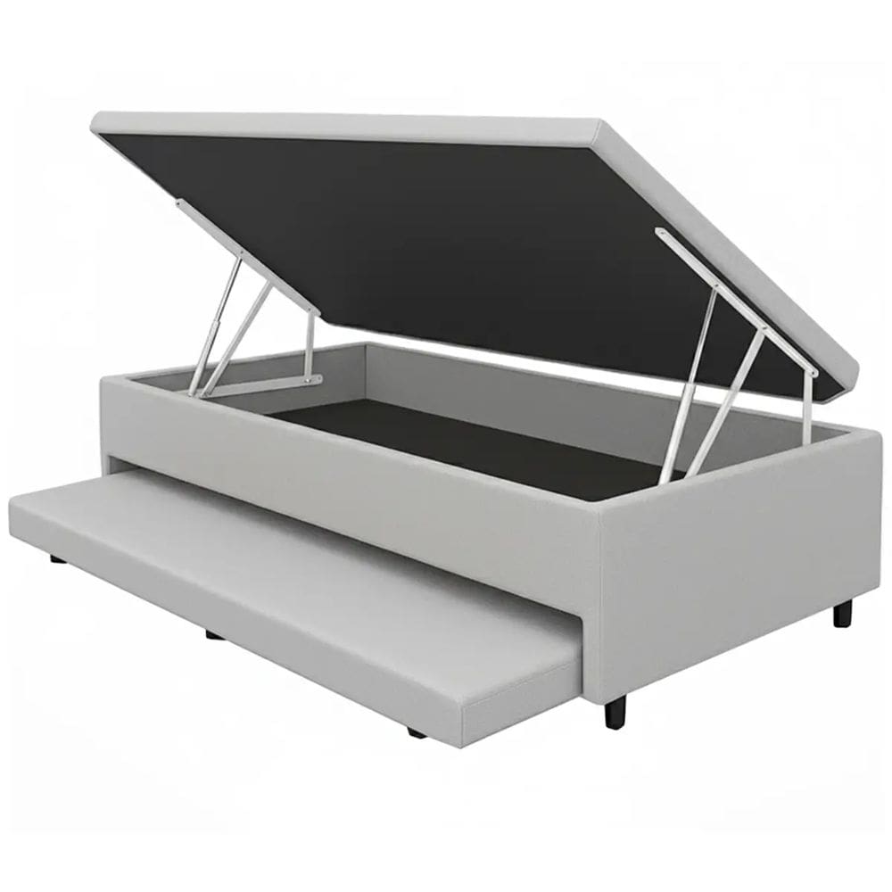 Base Box Baú Solteiro com Auxiliar Suede 43x188x88 Alto Nivel Cor Cinza