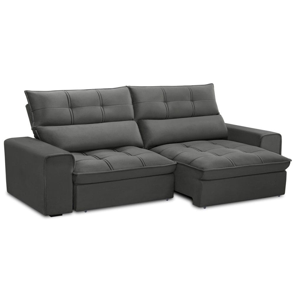 Sofá Retrátil Reclinável Para Sala 3 Lugares 250cm Asaph F04 Veludo Cinza Escuro - Lyam Decor