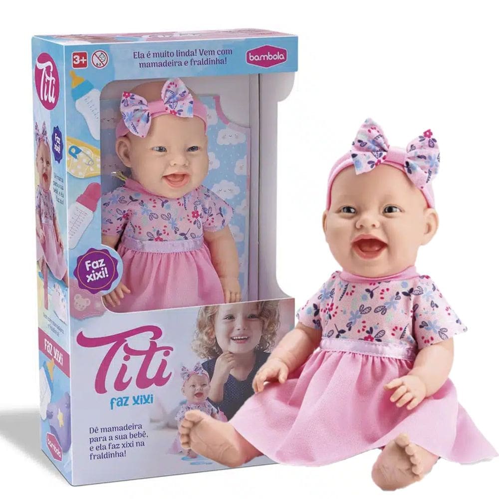 Boneca Bebê Titi 34cm Faz Xixi +3 Anos Bambola Brinquedos