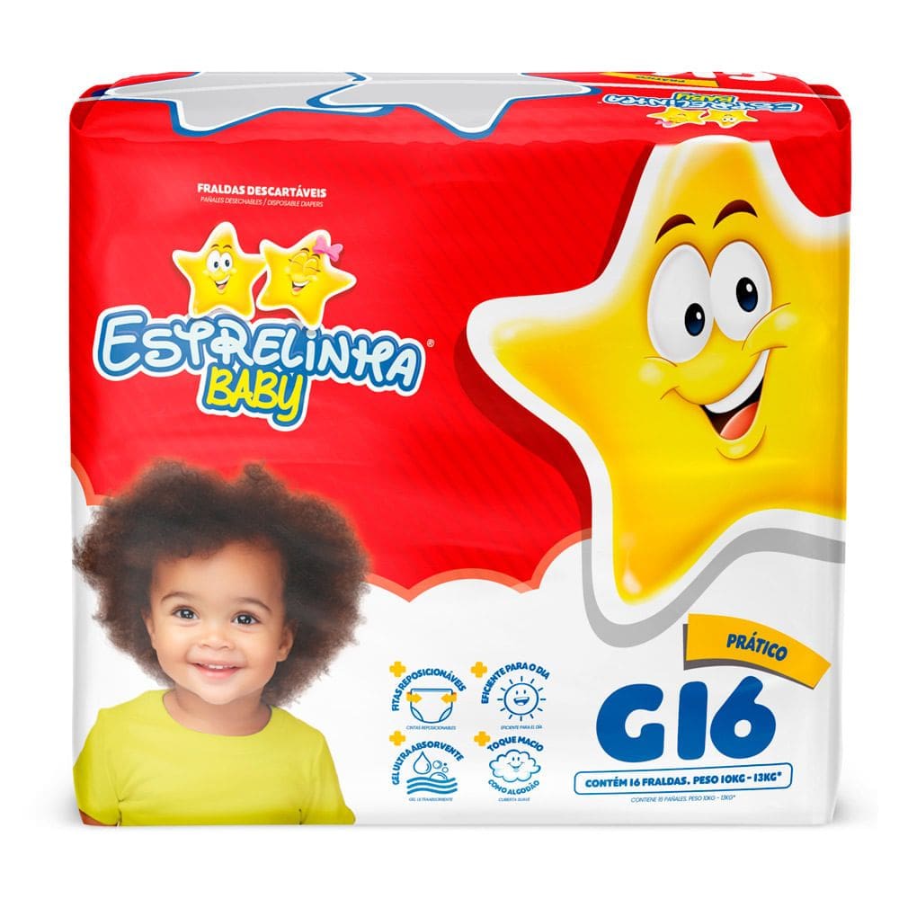 Fralda Estrelinha Baby Tamanho G Pacote Prático 16 Unidades Descartáveis