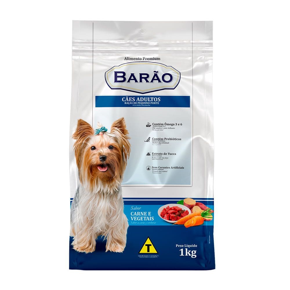 Ração Barão Adulto Raças Pequenas Sabor Carne e Vegetais 1Kg