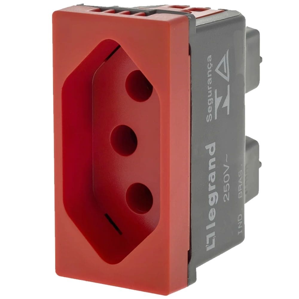 Tomada 2P+T de 10 Ampères 250 Volts Automática 1M Vermelha - 615039VM - PIAL