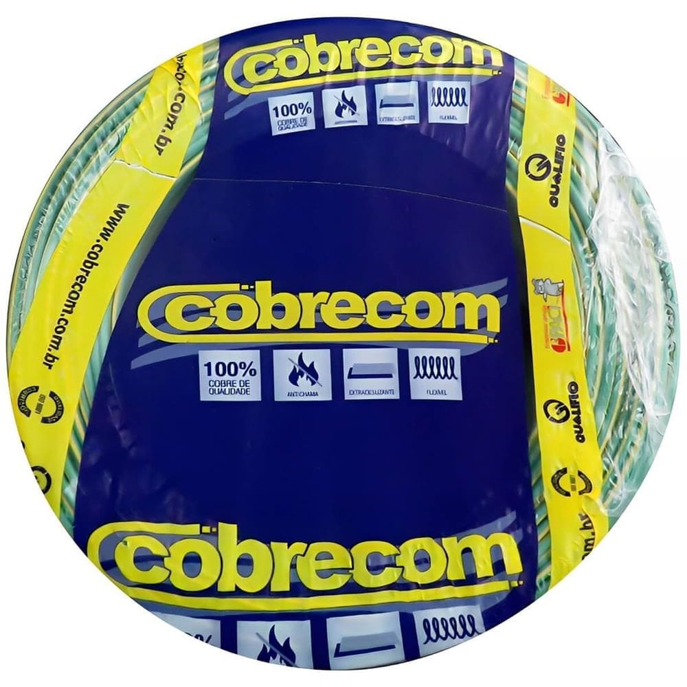 Cabo Flexicom de Cobre 2,5mm 750 Volts Verde e Amarelo com 100 Metros- 1150552401 - COBRECOM